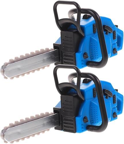 2 Pcs Miniature Dollhouse Chainsaw, 1:12 Scale Mini Electric Saw Model for Fairy Garden Outdoor Landscaping, Tool Ornaments for DIY Dioramas and Halloween Crafts, Blue