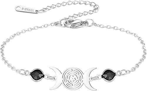 EUEAVAN Hecate Bracelet Wicca Triple Moon Goddess Pentagram Anklet Magic Wheel of Hecate Wiccan Amulet Pagan Jewelry Witchcraft Gift for Women