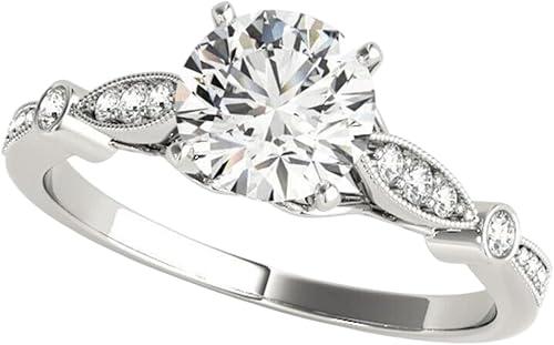 HANDMADE Round Cut Moissanite Engagement Ring, 925 Sterling Silver, 14k White Gold Plated, 4 Prong Bezel Set, Size 4-13
