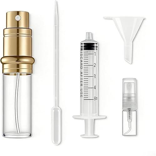 Atomizer Perfume Spray Bottle Refillable - 5ml Glass Inner Bottle with Premium Leather Case, Portable Travel Sprayer for Fragrance Lovers (Glass Bottle)