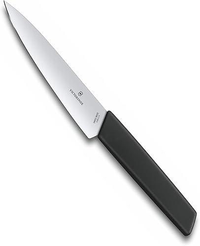 Victorinox Swiss Modern Chef's Knife - Kitchen Knife Perfect for Peeling & Core Removal - Cooking Knife for Kitchen Accessories - Pointed Blade, Black Handle, 6"