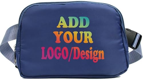 SMALL COLOR Custom Belt Bag Fanny Pack Bag Unisex Personalized Gifts Nylon Waist Bag with Name Text Logo Photo for Workout Running Traveling Hiking (navy blue)