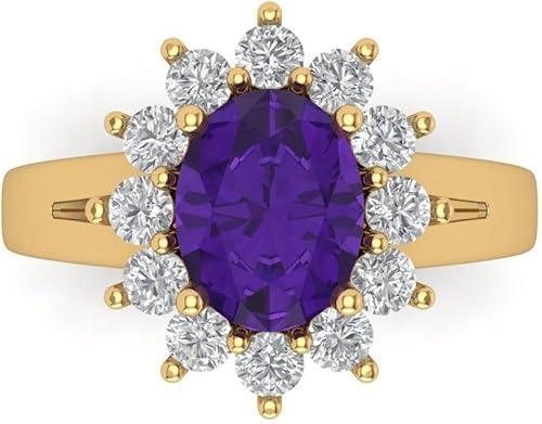 Clara Pucci 14K Solid Gold Engagement Ring for Women | 2.72 cttw Amethyst Oval Cut Halo | Real Yellow Gold Wedding Ring
