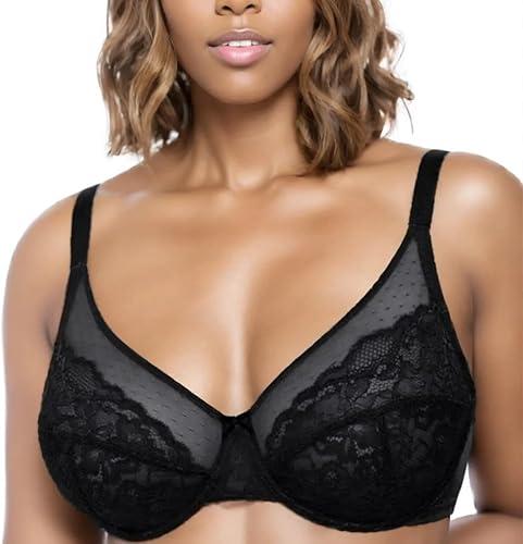 TELIMUSSTO Women's Plus Size Bra Full Coverage Underwired Minimiser Non Padded Floral Lace Bras