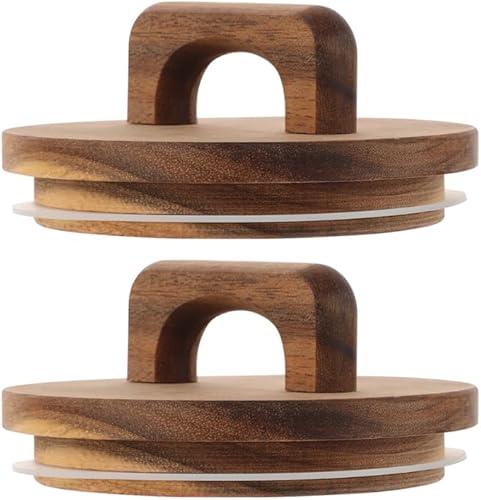 2pcs Wooden Jar Lids with Handle - OD 102mm ID 89mm Airtight Wide Mouth Canning Lids with Sealing Ring for Glass Jars Canister