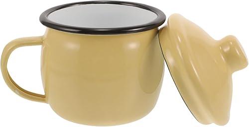 Ciieeo Ceramic Pumpkin Enamel Mug with Lid Set of 2 4.7 Inch Coffee Cups for Home Kitchen Dining Vintage Style Microwave Safe Drinkware