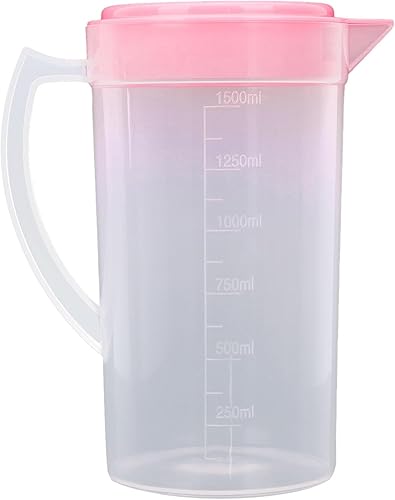 Shinsto Large Capacity Water Pitcher Jug Plastic Straining Gallon Pitcher with Lid and Handle for Cold Water Ice Tea Juice Beer White 2500ml Pink 1500ml
