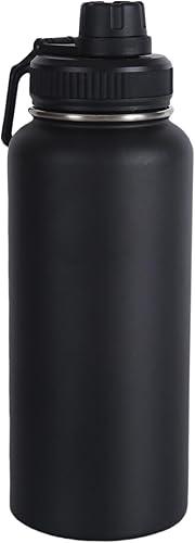 Wide Mouth Insulated Sports Water Bottle,Double wall Stainless Steel Vacuum flask with Leakproof Lid (Black, 32 Ounces)