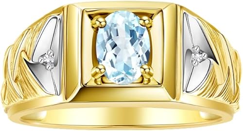 Rylos Men's Rings Designer Weave Band 7X5MM Oval Gemstone & Diamond Ring - Color Stone Birthstone Rings for Men, Yellow Gold Plated Silver Rings in Sizes 8-13. Unique Mens Jewelry