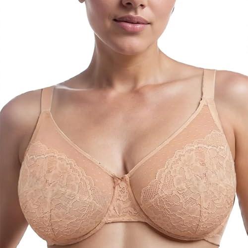 TELIMUSSTO Women's Plus Size Bra Full Coverage Underwired Minimiser Non Padded Floral Lace Bras