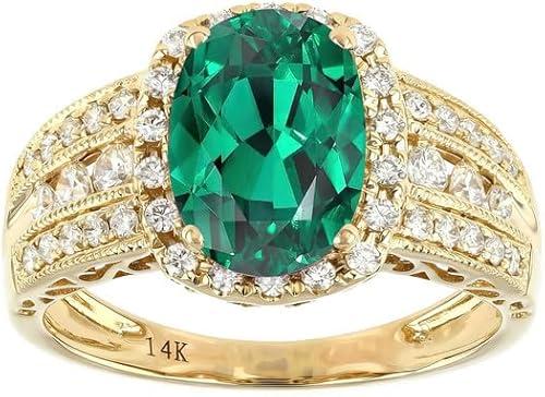 10K 14K 18K Gold 2 Carat Oval Gemstone Engagement Rings for Women with Moissanites/Diamonds Oval Gemstone Promise Anniversary Ring for Her Size 3-15