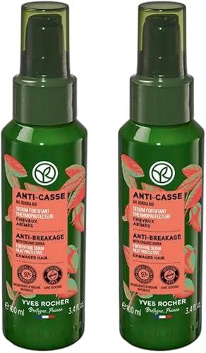 Yves Rocher Anti-Breakage Fortifying Serum with Organic Jojoba Oil Nourishes, Restores, and Protects Hair from Heat Damage up to 230°C – 100 ml./3.3 fl.oz. Set of 2