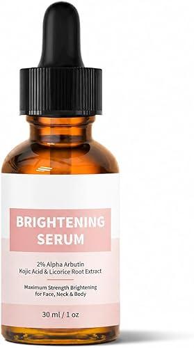 Skin Care for Men and Women 30ml, 1 fl.oz,Brightening Serum with 2% Alpha Arbutin, Kojic Acid & Licorice Root Extract, Dark Spot Serum for Face, Neck (1pcs- Brightening Serum 30ml)