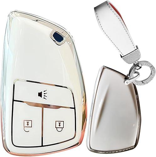 TPU Soft Key Case Cover Fit for Buick Envision Chevy Key Fob Keychain Key Shell Holder Accessories 3 button White
