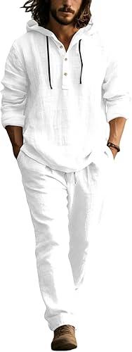 Matching Sets Summer Mens Tracksuit Shor Sleeve & Long Sleeve Shirt 2 Piece Set Long Pants Drawstring Hoodies