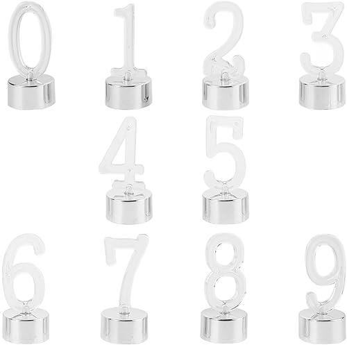 BESPORTBLE 10pcs Led Birthday Numbers Candle Light, Birthday Decorative Lights, Smokeless Flameless Lamp, Silver, 3.14 x 1.37 Inch, for Outdoor Use