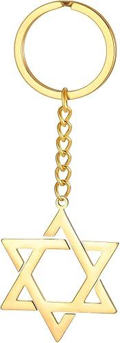 Dreamtimes Star of David Keychain for Men Women Stainless Steel Jewish Star Keychain Hexagon Pendant Religious Jewish Jewelry