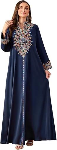 FYMNSI Abaya Dress for Women Floral Embroidery Muslim Maxi Robe Eid Prayer Dresses Dubai Clothing Arabian Islamic Kaftan