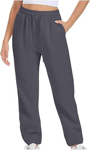 Plus Size Sweatpants for Womens Straight Leg Elastic High Waist Drawstring Casual Loose Cozy Sports Pants with Pocket