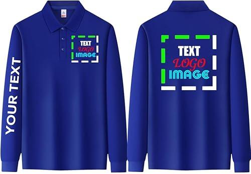 Custom Long Sleeve Polo Shirt for Men Customized Personalized Polo Shirts with Text Logo Image