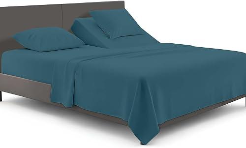 SGI bedding Adjustable Split Head Flex Top Queen 34" Microfiber Sheet Set Ultra Soft, Cooling & Deep Pocket 15 Fitted, 4-Piece Breathable & Durable Bedding Set for Split Queen Beds -Teal
