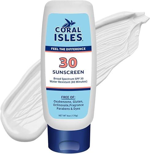 Coral Isles Sunscreen SPF 30 | Hawaii Reef Act Compliant | Octinoxate & Oxybenzone Free | Broad Spectrum UVA/UVB Protection | Water Resistant 80 Min. | Fragrance Free | 6 Fl Oz (Pack of 1))
