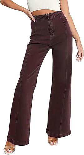 JOFOW Womens Jeans High Waist Loose Fit Wide Leg Straight Leg Baggy Trendy Lightweight Spring Denim Pants