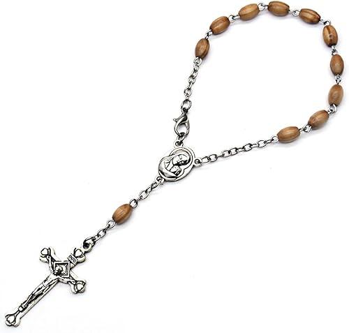 Fragrant Wood Beads Rosary Cross Pendant Finger Chain Prayer Gift Religious Jewelry for Women Men Christening Cross