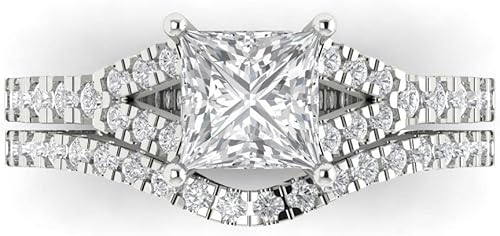 Clara Pucci 3.4 tcw Princess Cut Sapphire Wedding Ring Set for Women | 14K White Gold 2-Piece Womens Anniversary Ring for her, Womens Solid Gold Stackable Eternity Band and Vintage Gold Ring