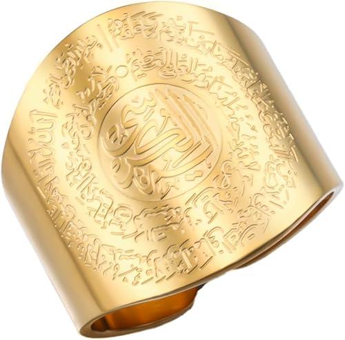 Dreamtimes Islamic Ayatul Kursi Ring for Women Men Muslim Quran Allah Rings Ayatul Kursi Arabic Calligraphy Adjustable Open Ring for Men Islam Eid Ramadan Gifts