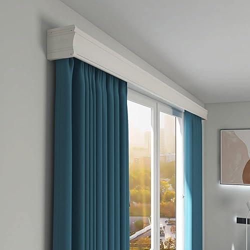 Zshine 3-in-1 Curtain Track System with Streamlined Pelmet, Double Rail for Sheer & Drapes Custom Length, Optional Overlap Closer, Full-Spectrum LED Light & Curtain Wand （Wall Mount White）