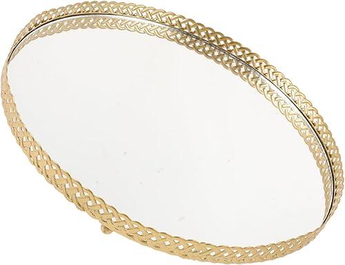 Ipetboom Jewelry Organizer Tray, 9.84X9.84In Mirror Surface Ring Holder Dish and Earring Storage Tray for Vanity Dresser Perfume Trinket Plate
