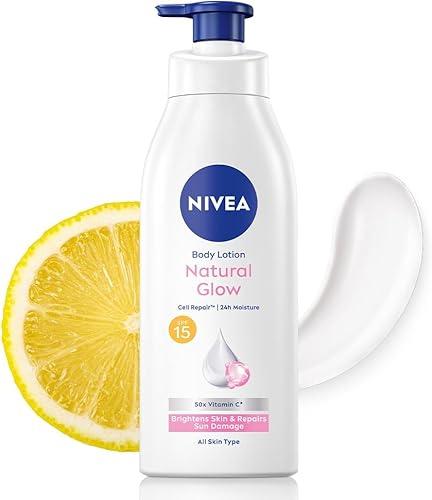 Nivea Natural Glow Cell Repair Body Lotion | With SPF 15 and 50X Vitamin C | 13.52 Fl Oz | Pack of 1