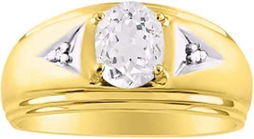 Rylos Men's Rings Classic Design 8X6MM Oval Gemstone & Sparkling Diamond Ring - Color Stone Birthstone Rings for Men, Yellow Gold Plated Silver Rings in Sizes 8-13.