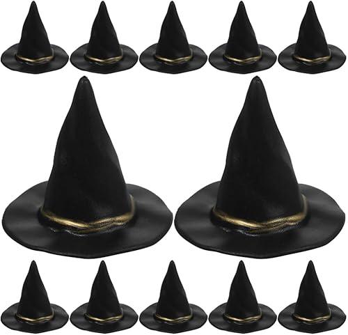 Ipetboom Mini Witch Hats - 12pcs Miniature Doll Hats Small Plastic Black Witch Caps for Halloween Party Craft Decorations Dollhouse Accessories DIY Supplies Decor