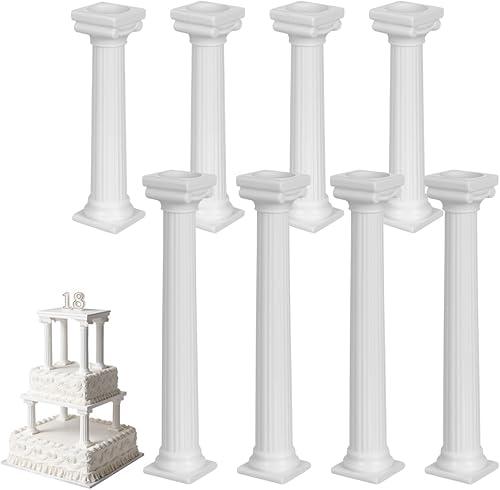 NUOBESTY 8 Pieces Roman Pillar Cake Stand Separators, Plastic Tiered Support Pillars for Wedding Decoration, DIY Stacking Kit, Column Display Rods for 3 Tier Party Dessert (4.9 & 6.6 Inch)