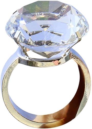 Fake Diamond Ring Artificial Crystal Large Glass Ring – Oversized 4/6/8cm Funny Gift for Birthday Proposal Wedding Procession Simulated Novelty Ring