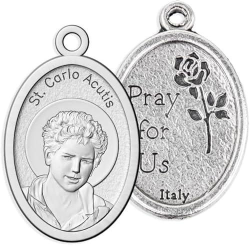 Catholic & Religious 1" Saint Carlo Acutis Oval Antiqued Silver Oxidized Medal (100pc)