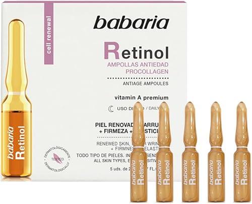 Babaria - Retinol Ampollas Antiedad Procollagen, Piel Renovada, Firme y Elástica, con Vitamin A Premium, Apto para Todo Tipo de Pieles, Incluso Sensibles - 5 Uds de 2 ml