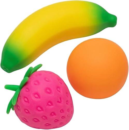 Novelty Squeeze Stress Ball, Nee doh Groovy Fruit Shaped Fidget Toy, Giant Squishy Toys, Slow Rebound Gel Stress Reliever for Adults, Office Desk Decor(3pcs)