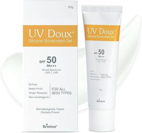 UV-Doux's Sunscreen Gel SPF 50 PA+++, Broad Spectrum UVA UVB Protection, Non-Comedogenic, Water-Resistant, for Oily Acne Sensitive Skin, 50g