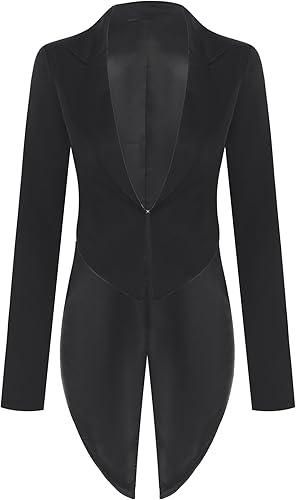 YiZYiF Women Retro Tailcoat Peaked Lapel Tuxedo Jacket Swallowtail Dance Show Magician Costume Fancy Cosplay Coat