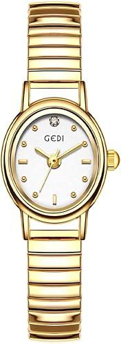 FANMIS Vintage Small Golden Bracelet Women’s Watches Dainty Minimalism Oval Dress Bangle Watch Easy to Read Waterproof Wristwatch,Adjustable Stainless Steel & Expansion Band