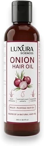 Luxura Sciences Organic Onion Oil | Controls Hair Loss, Dandruff, & Helps with Growth | Infused with 14 Essential Oils for Strong Roots | Sulfate-Free Hair Care | 8.45 Fl Oz/250ml