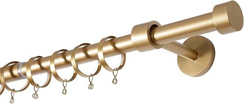 TWOPAGES Adjustable Curtain Rod, Heavy Duty Curtain Rod Set with Brackets and Rings, 1 Inch Diameter Wall Mounted Drapery Rod 28 to 84 Inch Length, Gold