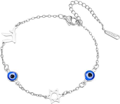 EUEAVAN Evil Eye Bracelet Star of David Chai Bracelet Hebrew Lucky Protection Amulet Jewish Religious Kabbalah Blessing Jewelry Hanukkah Gift for Women Men