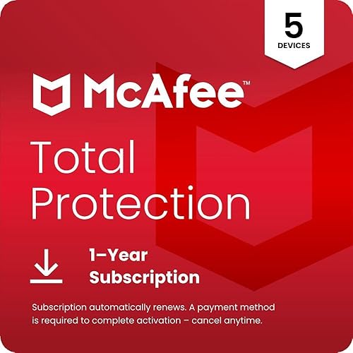 McAfee Total Protection 5-Device | AntiVirus Software 2026 for Windows PC & Mac, AI Scam Detection, VPN, Password Manager, Identity Monitoring | 1-Year Subscription with Auto-Renewal | Download — 79% off