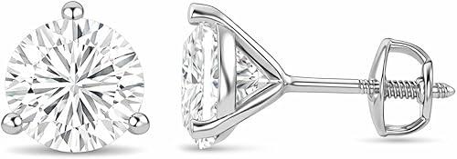 The Diamond Deal IGI Certified .50ct to 5.00 Carat Round Brilliant Lab-Grown Diamond 3-Prong Stud Earrings in 14k Yellow, White or Rose Gold With Screw Back Closure