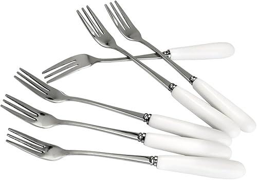 Fine Dessert Forks 18-10 Stainless Steel Fruit Fork(Creative White Ceramic Handle) Tasting Forks, 3-Tine Forks, sus304 6inch (6 Pcs)