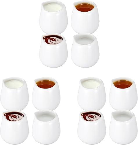 ULTECHNOVO 12 Pcs Ceramic Creamer Pitchers, Mini Milk Jugs for Coffee Tea, Small White Porcelain Sauce Cups, Handleless Syrup Server Dispenser Set